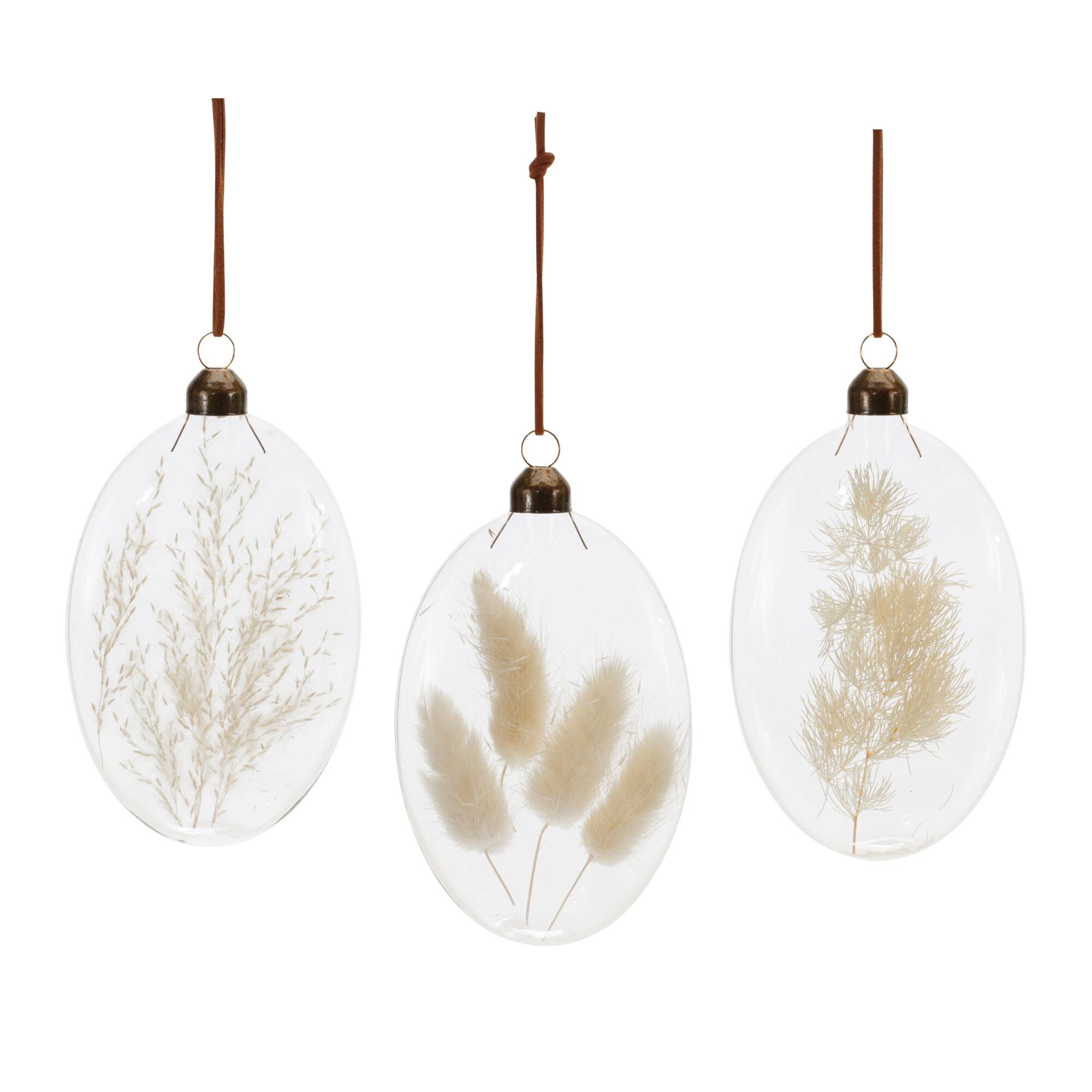 12 Pack 5.5" Natural Dried Floral Glass Ornaments